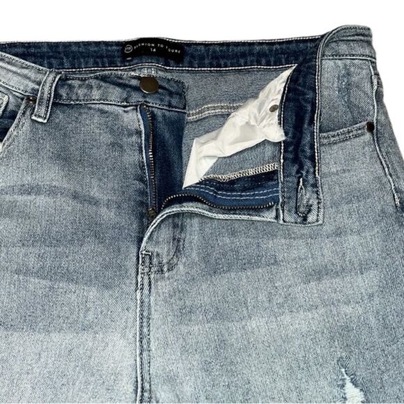 FTF High-Rise Destructed Raw Hem Light Wash Flare Jeans - Picture 11 of 13